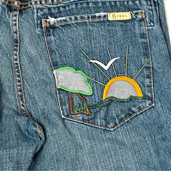 Grass Is Greener Womens Sz 31 Arrowhead Denim Jeans Y2K Low Rise Embroidered USA - Picture 2 of 11